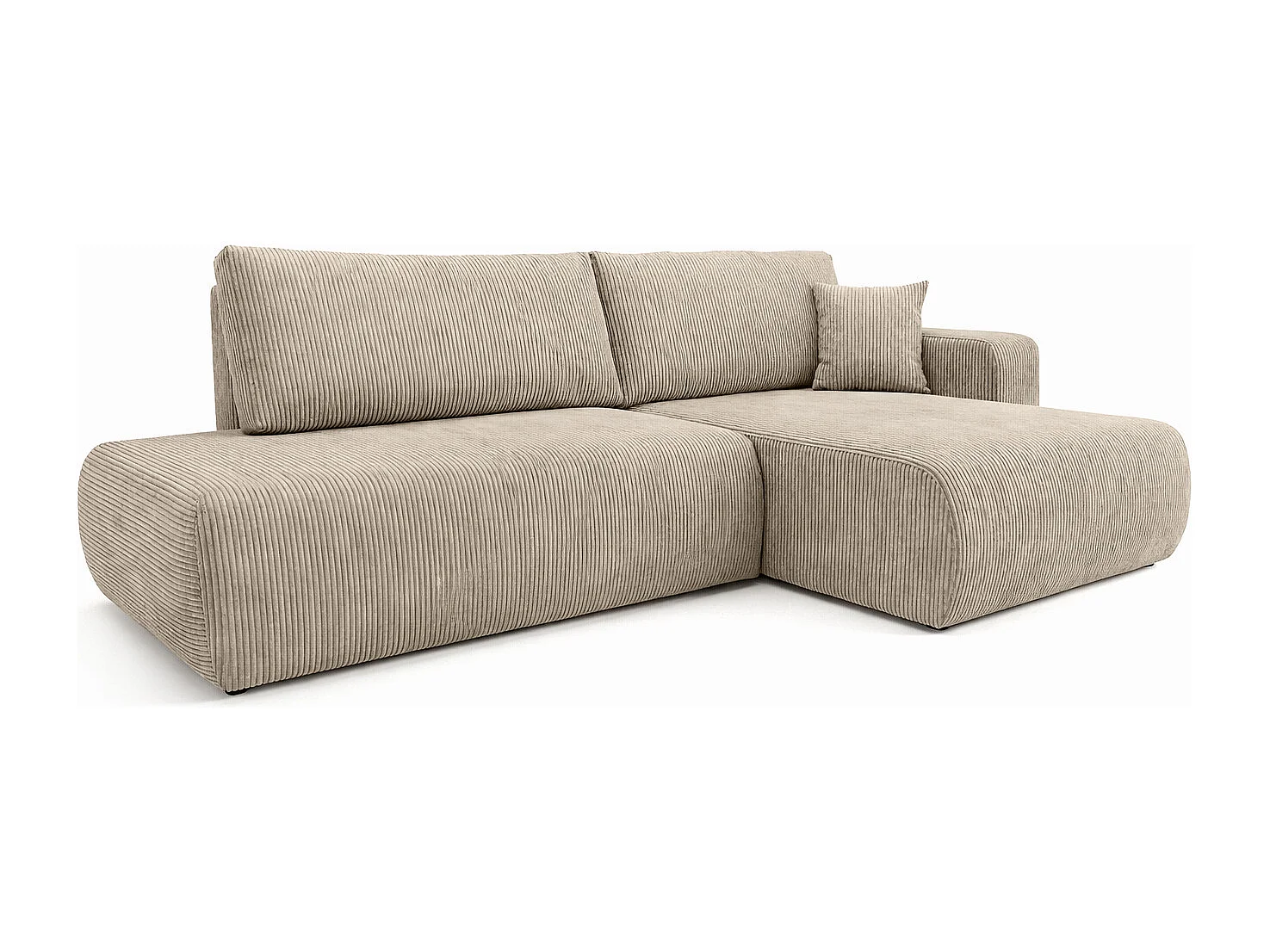 Canapé d’angle avec fonction couchage et coffre de rangement, tissu en velours côtelé Poso, Beige foncé, Droite, OPEN XL