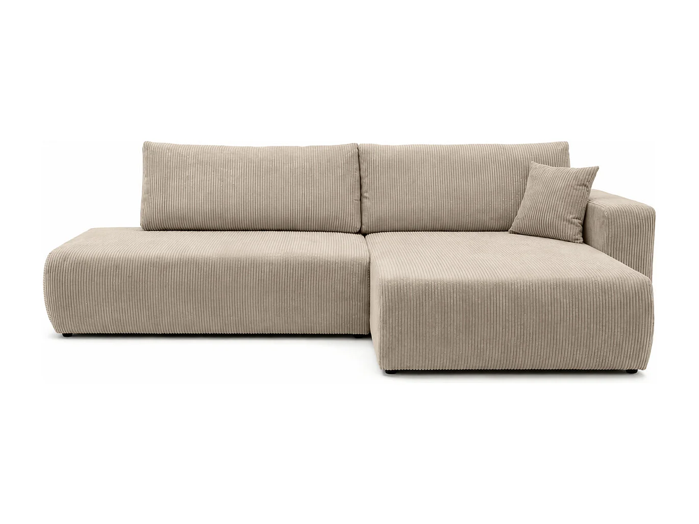 Canapé d’angle avec fonction couchage et coffre de rangement, tissu en velours côtelé Poso, Beige foncé, Droite, OPEN XL