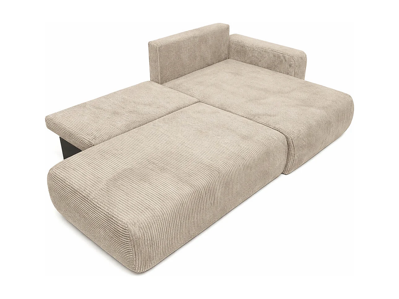 Canapé d’angle avec fonction couchage et coffre de rangement, tissu en velours côtelé Poso, Beige foncé, Droite, OPEN XL