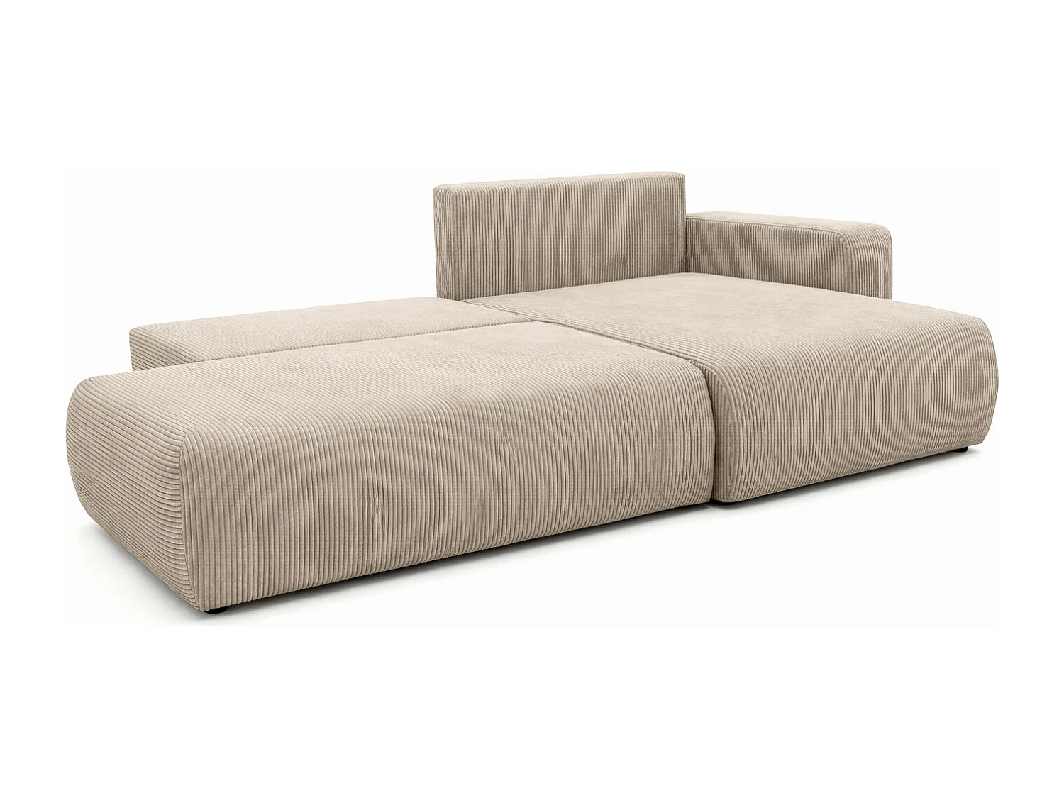 Canapé d’angle avec fonction couchage et coffre de rangement, tissu en velours côtelé Poso, Beige foncé, Droite, OPEN XL