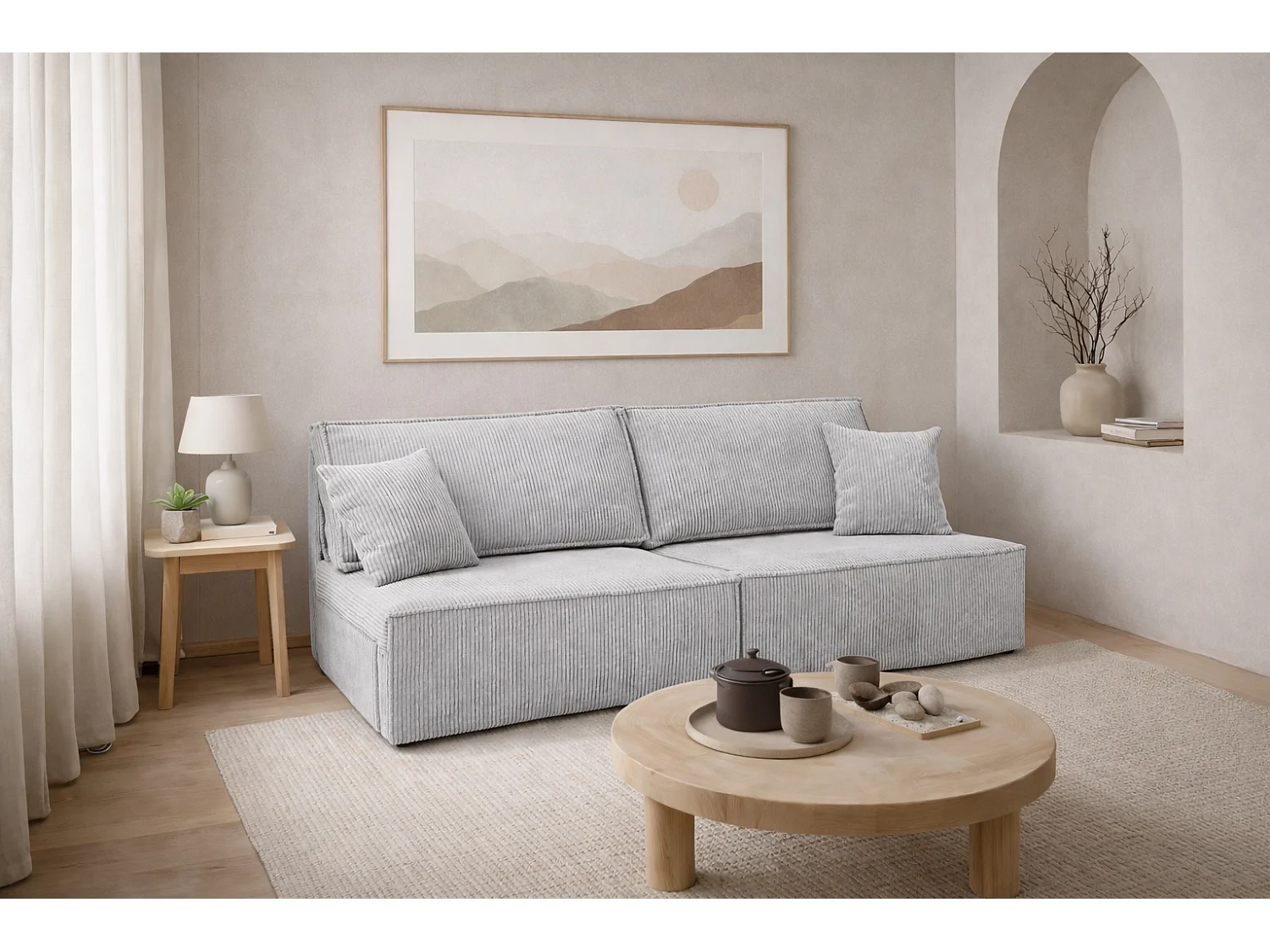 Canapé avec fonction couchage et coffre de rangement, tissu en velours côtelé Poso, Vert, BEST MINI