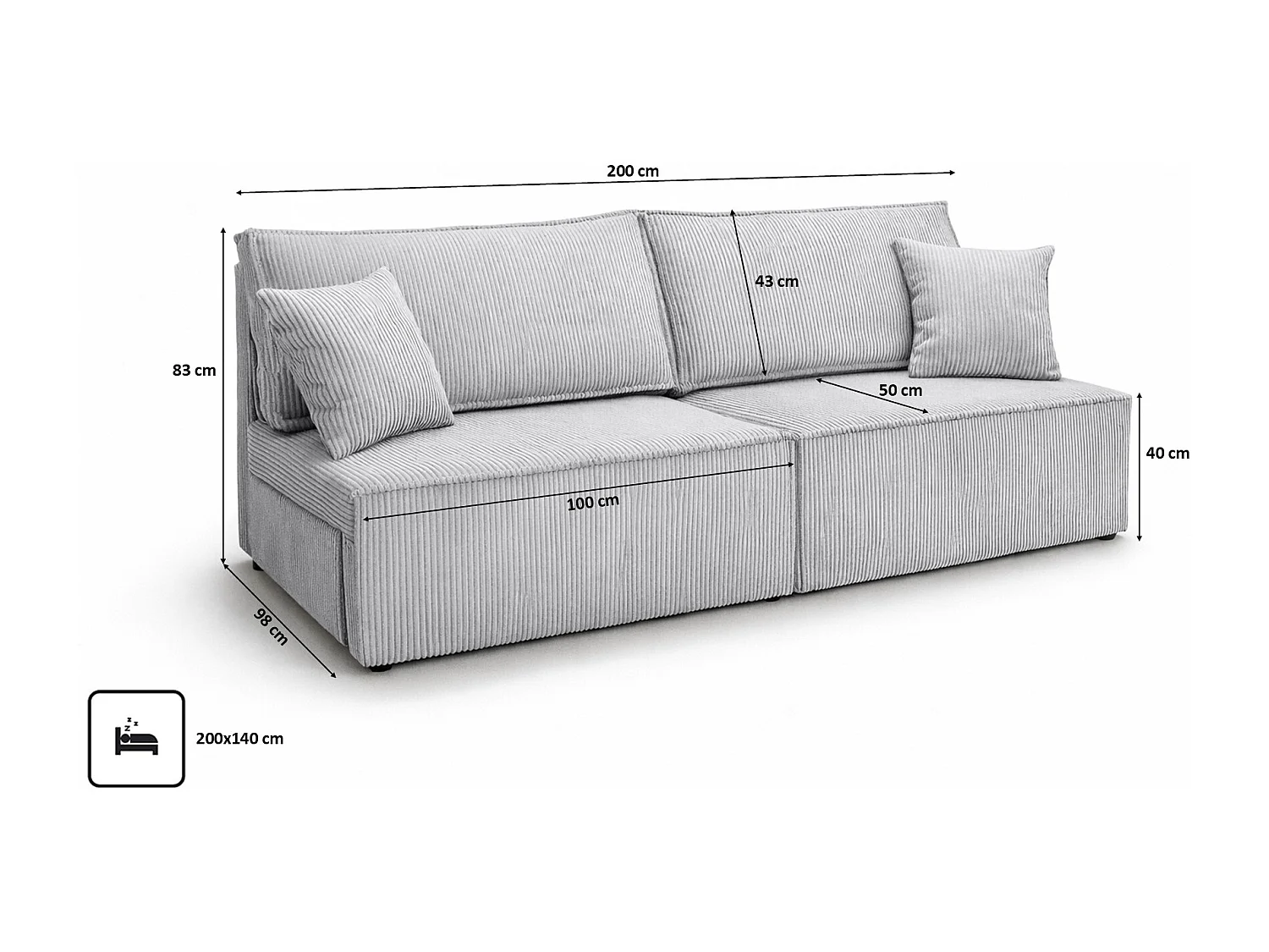 Canapé avec fonction couchage et coffre de rangement, tissu en velours côtelé Poso, Vert, BEST MINI