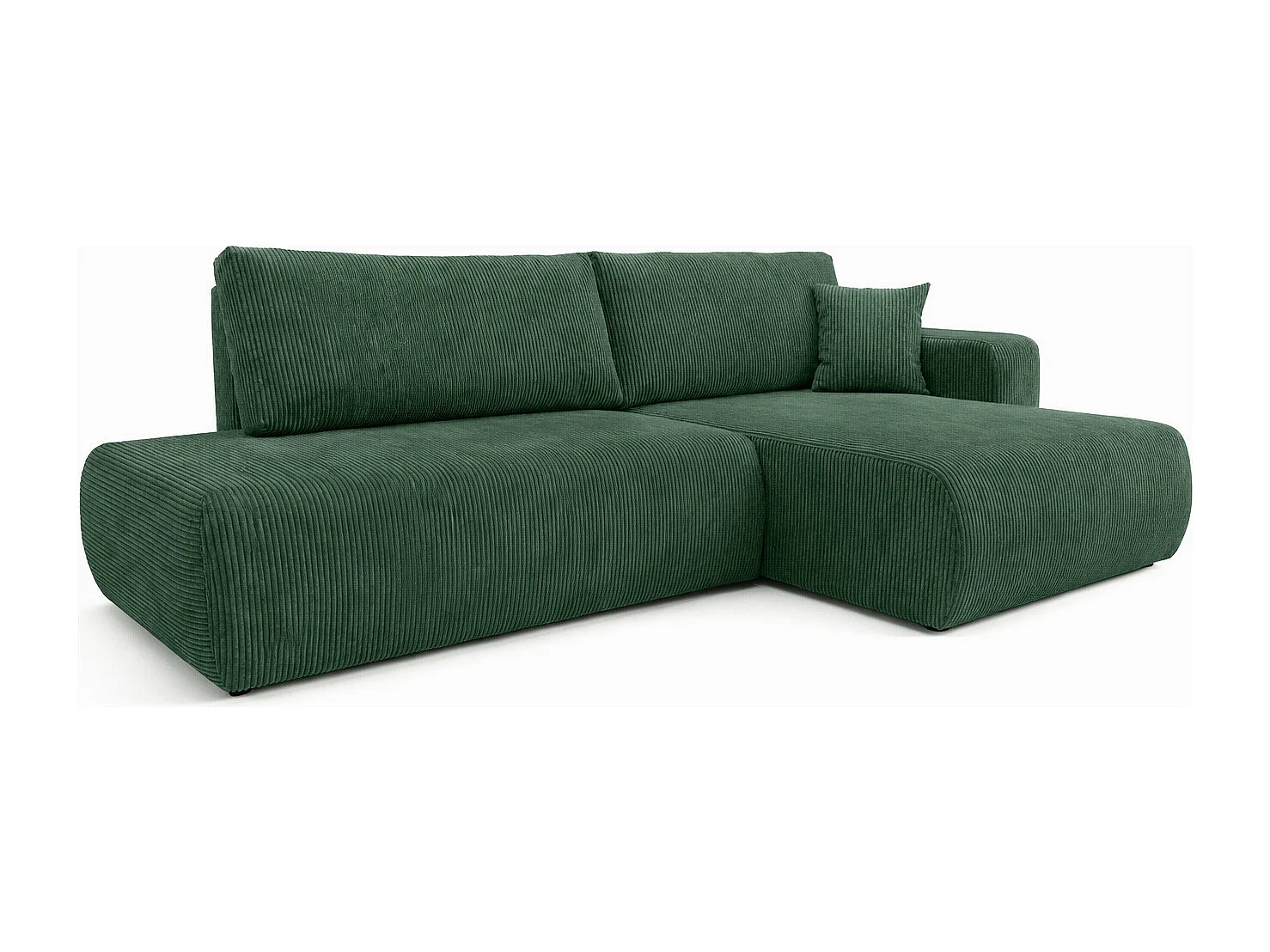 Hoekbank met slaapfunctie en opbergruimte, koordstof Poso, Groen, Rechts, OPEN XL
