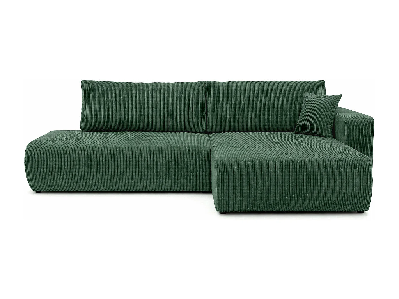 Hoekbank met slaapfunctie en opbergruimte, koordstof Poso, Groen, Rechts, OPEN XL