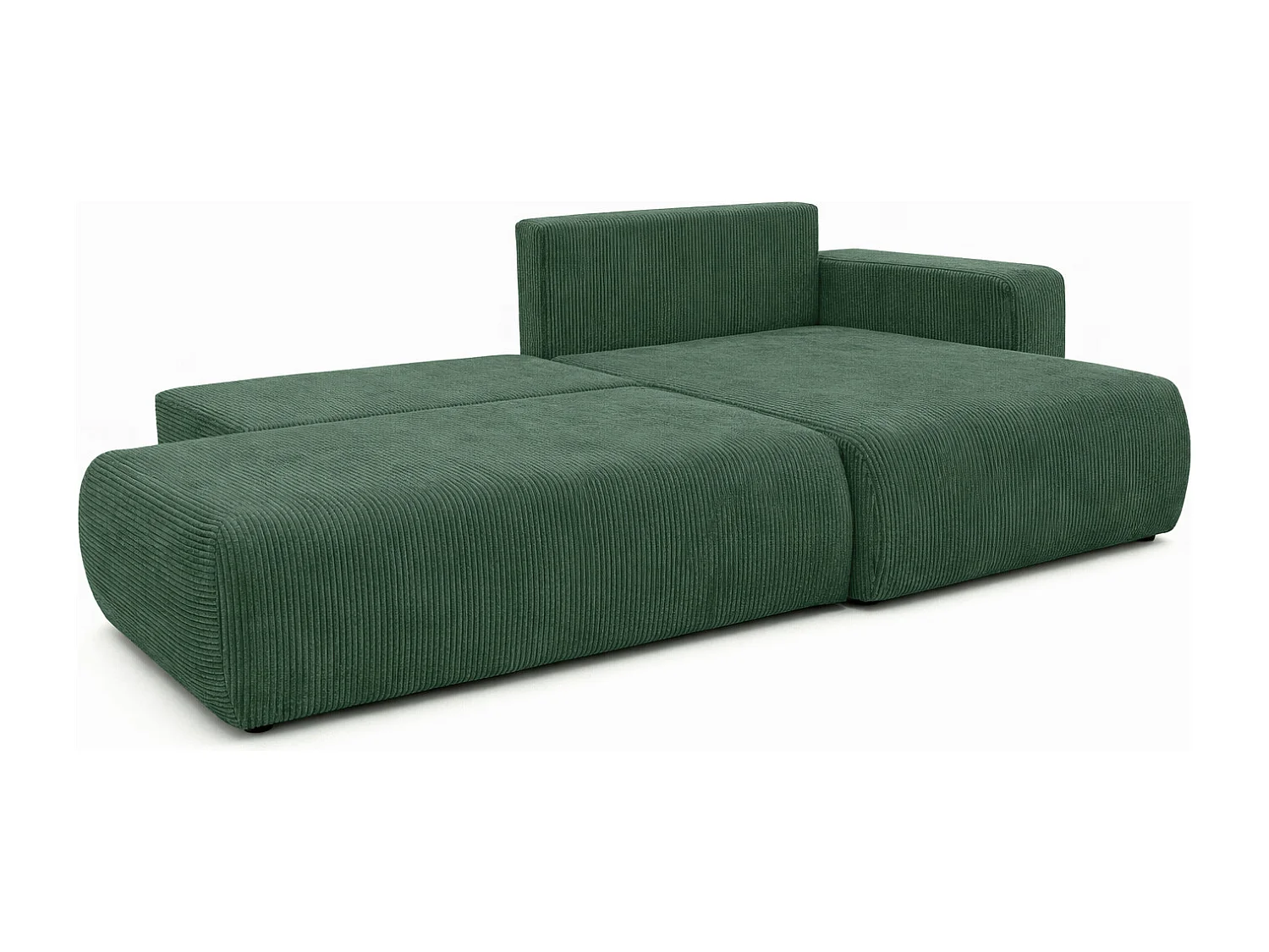 Hoekbank met slaapfunctie en opbergruimte, koordstof Poso, Groen, Rechts, OPEN XL
