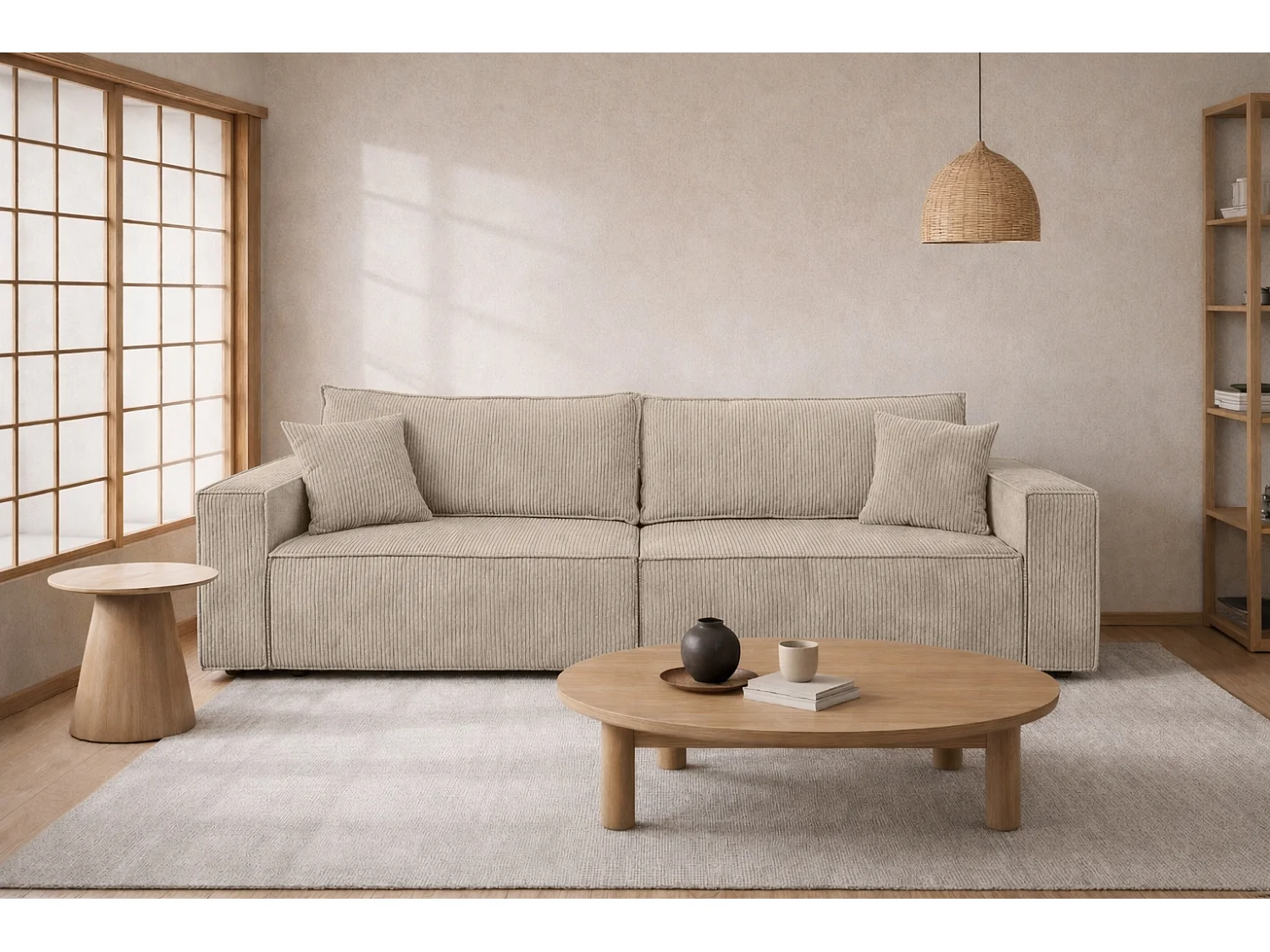 Sofa mit Schlaffunktion und Bettkasten, Cordstoff Poso, Dunkelbeige, BEST SCORNER