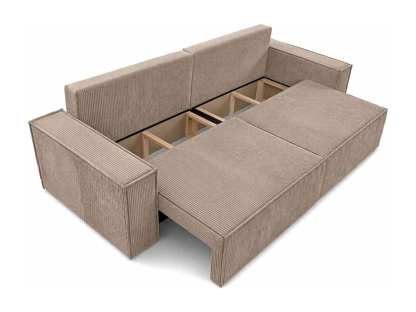 Sofa mit Schlaffunktion und Bettkasten, Cordstoff Poso, Dunkelbeige, BEST SCORNER