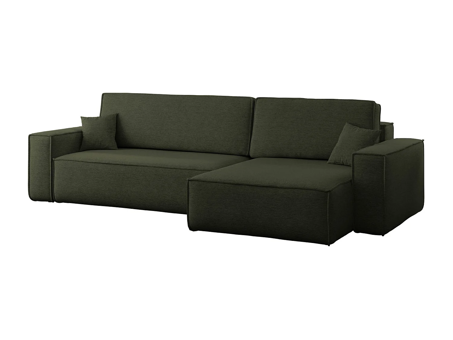 Canapé d’angle en L avec fonction couchage et coffre de rangement, tissu Verita, Vert foncé, Droite, BEST XL