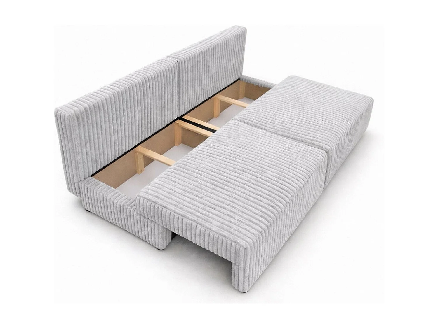 Canapé avec fonction couchage et coffre de rangement, tissu en velours côtelé Tilia, Gris, BEST MINI