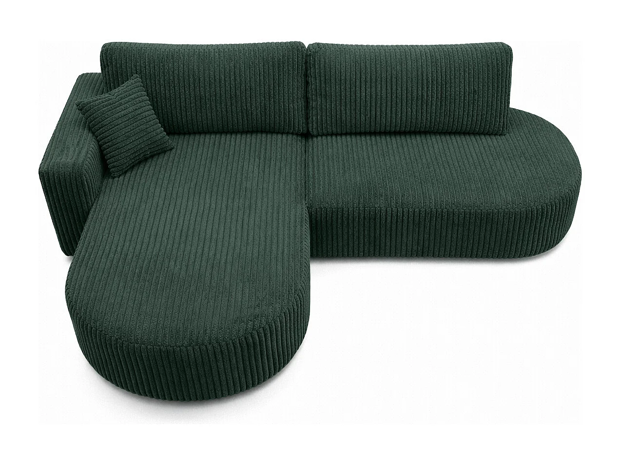 Hoekbank met slaapfunctie en opbergruimte, corduroy stof Tilia, Groen, Links, ROUND ONE OPEN XL
