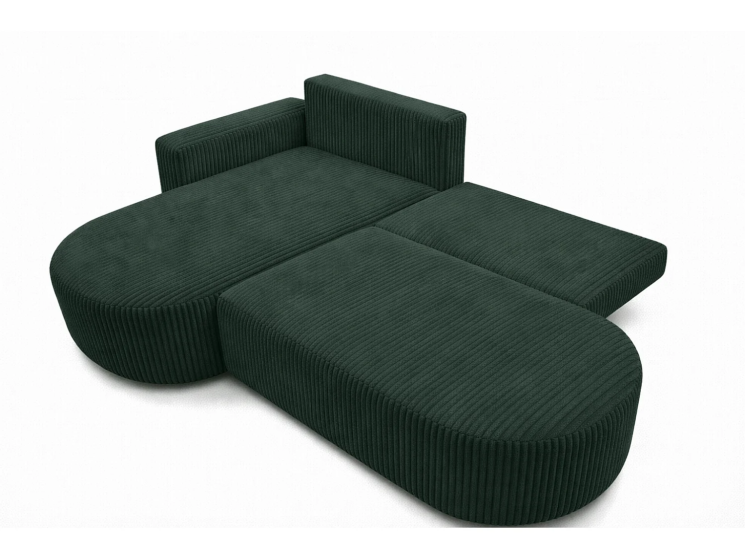 Hoekbank met slaapfunctie en opbergruimte, corduroy stof Tilia, Groen, Links, ROUND ONE OPEN XL