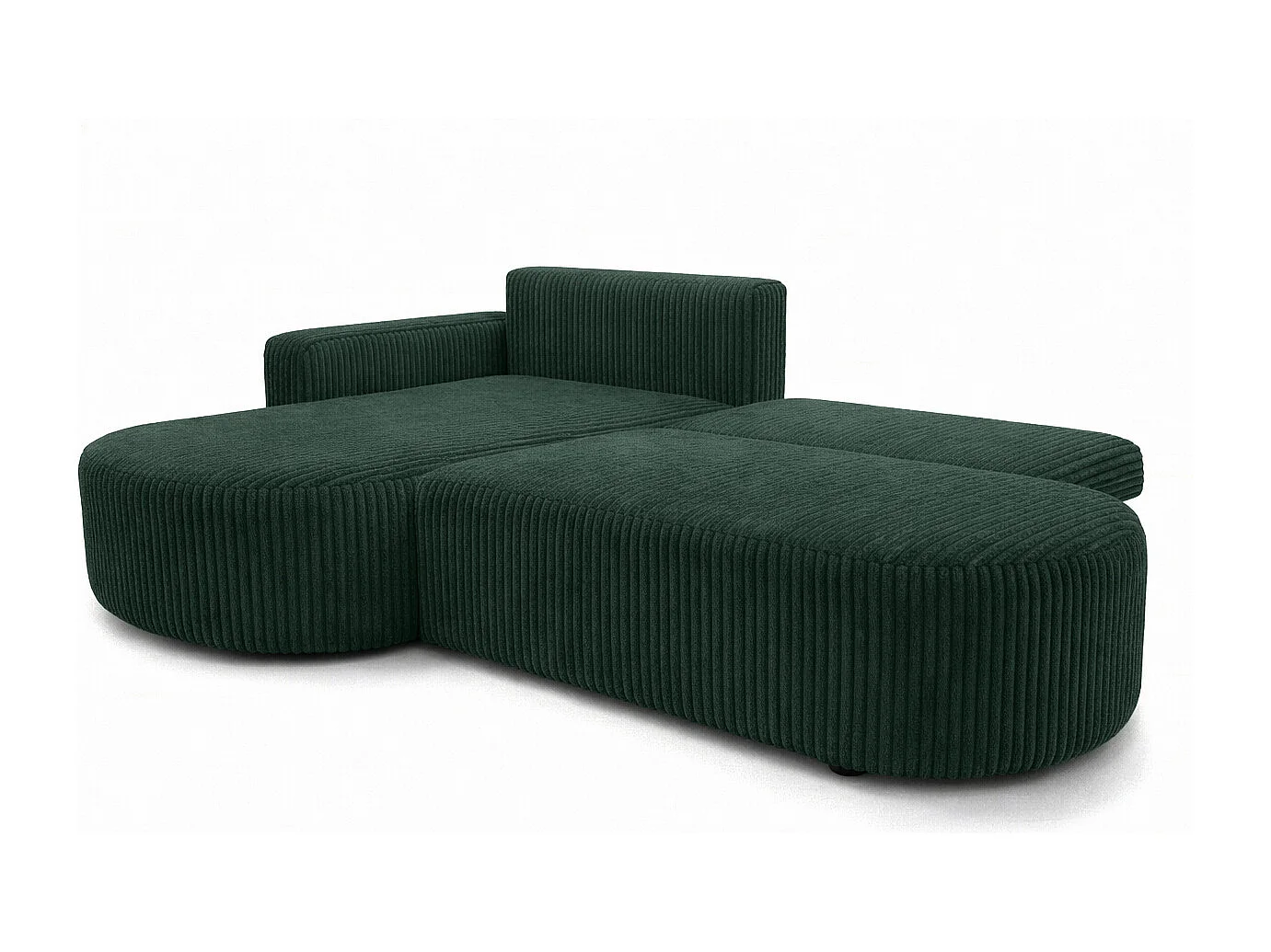 Hoekbank met slaapfunctie en opbergruimte, corduroy stof Tilia, Groen, Links, ROUND ONE OPEN XL