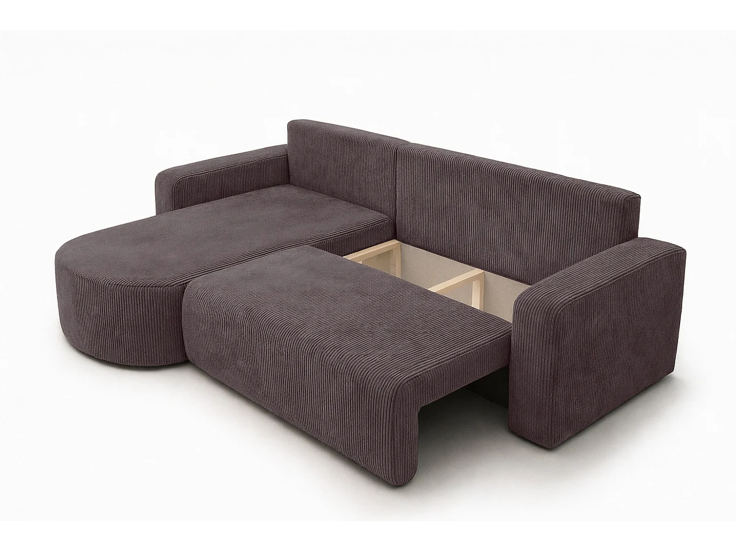Hoekbank met slaapfunctie, koordstof Poso, Donkergrijs, Links, ROUND ONE XL