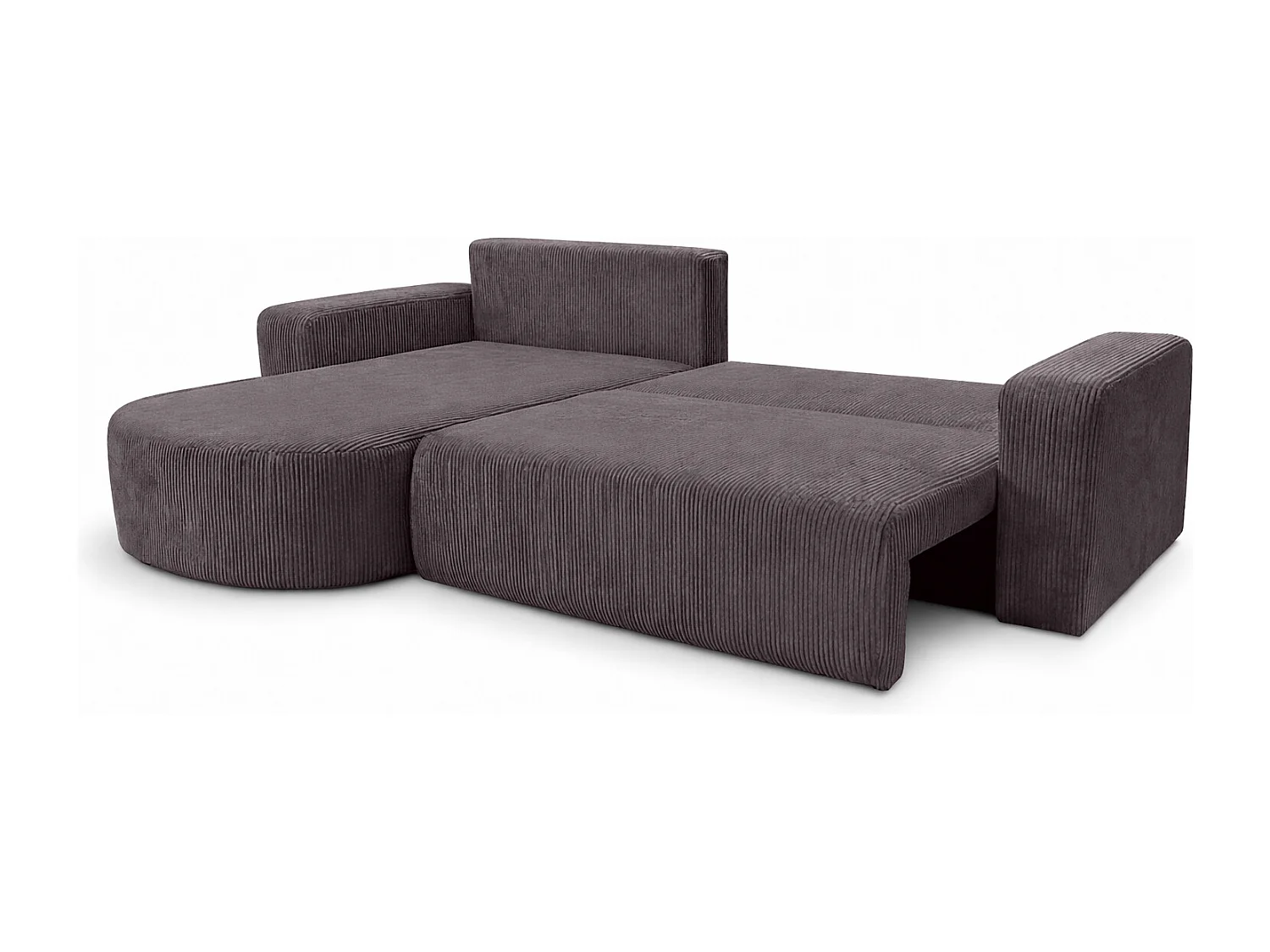 Hoekbank met slaapfunctie, koordstof Poso, Donkergrijs, Links, ROUND ONE XL