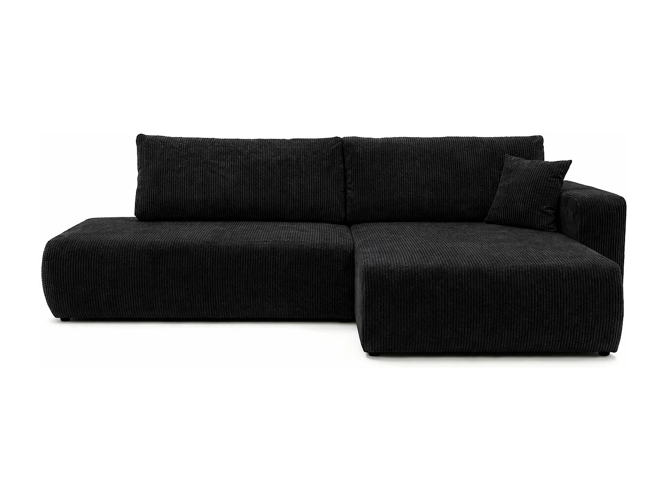 Hoekbank met slaapfunctie en opbergruimte, koordstof Poso, Zwart, Rechts, OPEN XL