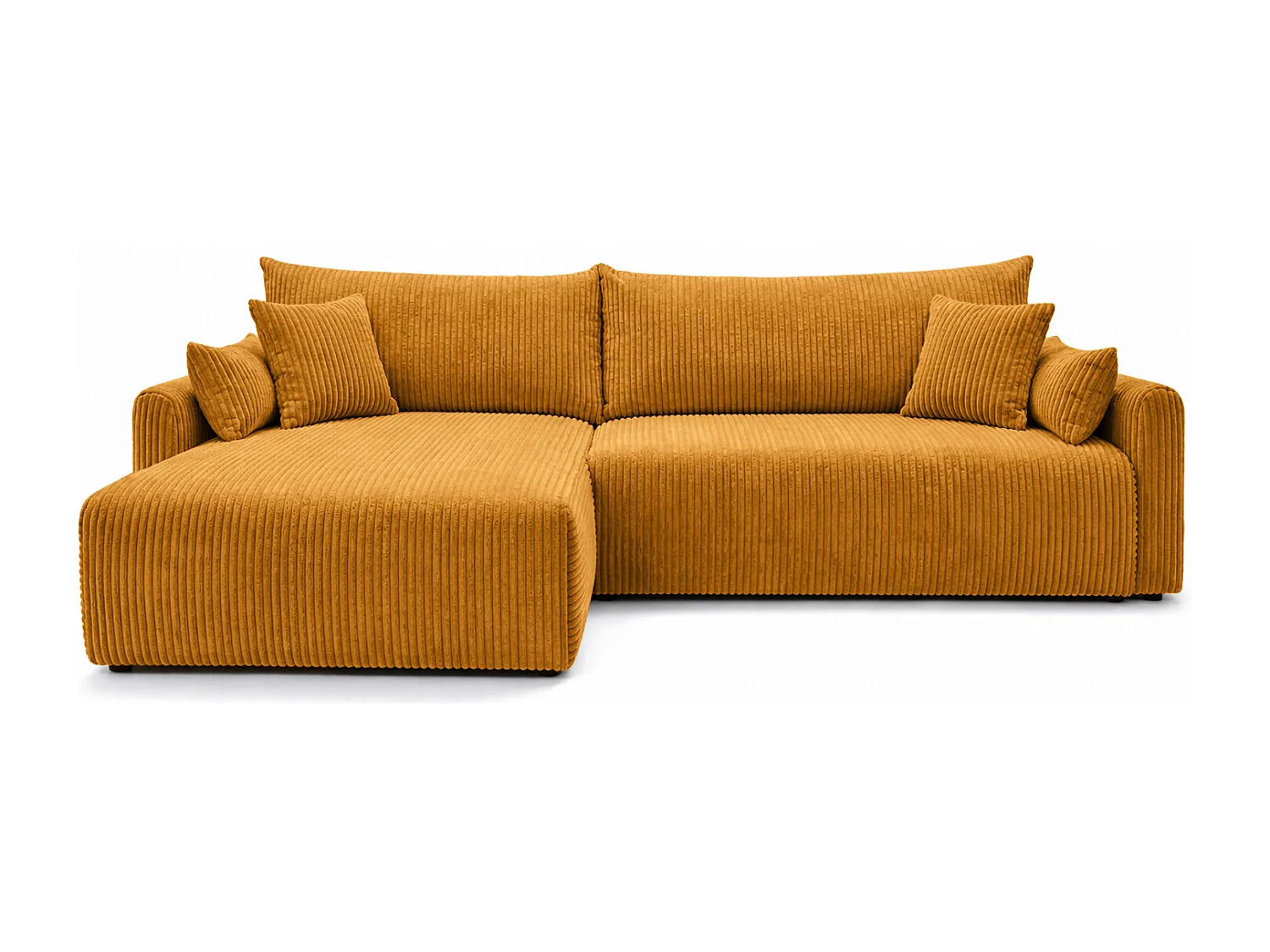 Canapé d’angle avec fonction couchage, tissu en velours côtelé Poso, Couleur moutarde, Gauche, JAPANDI