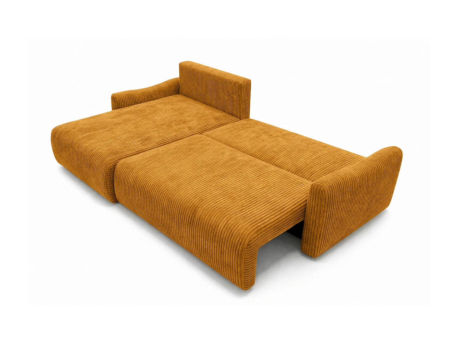 Canapé d’angle avec fonction couchage, tissu en velours côtelé Poso, Couleur moutarde, Gauche, JAPANDI