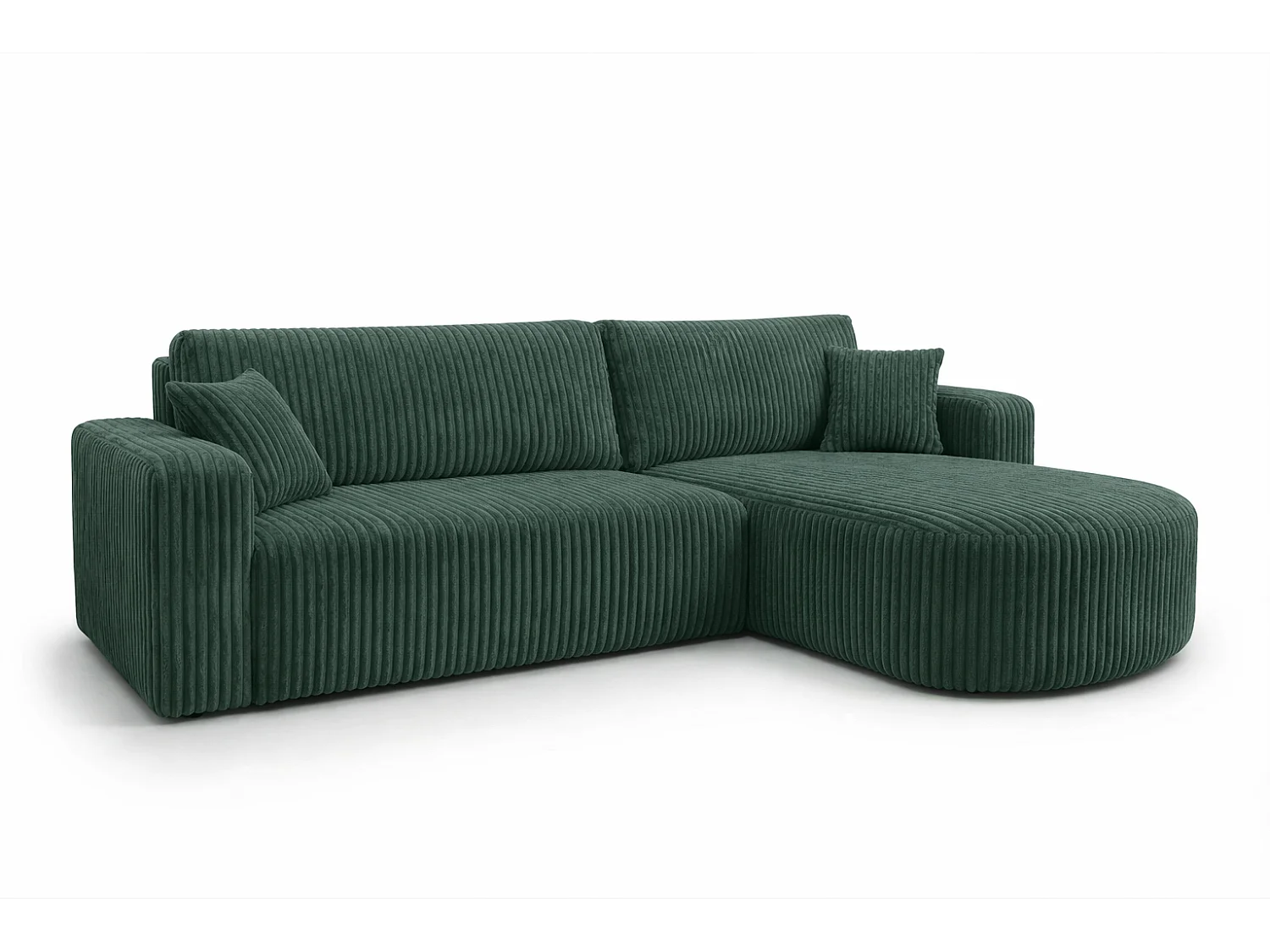 Hoekbank met slaapfunctie, koordstof Tilia, Groen, Rechts, ROUND ONE XL