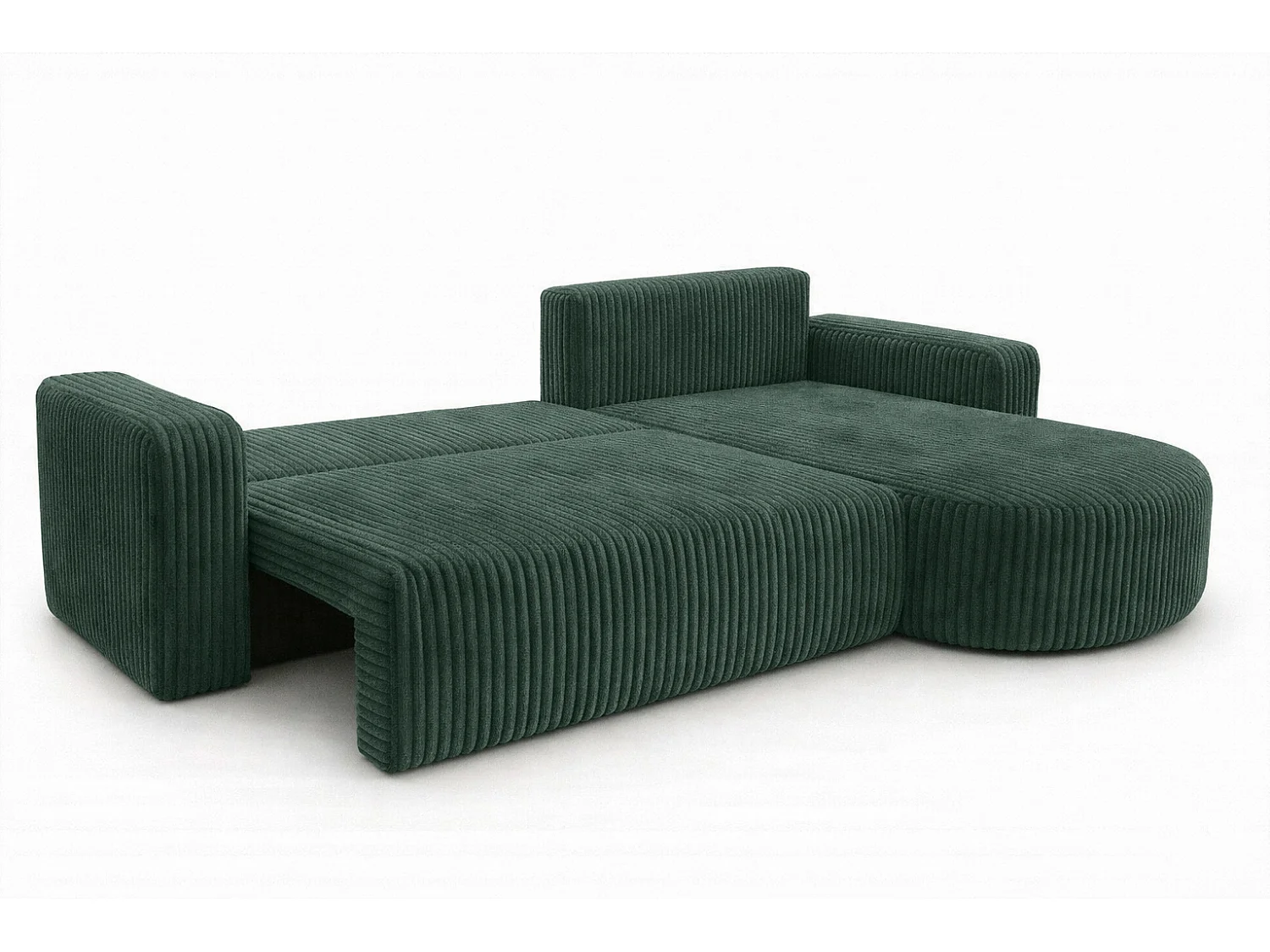 Hoekbank met slaapfunctie, koordstof Tilia, Groen, Rechts, ROUND ONE XL