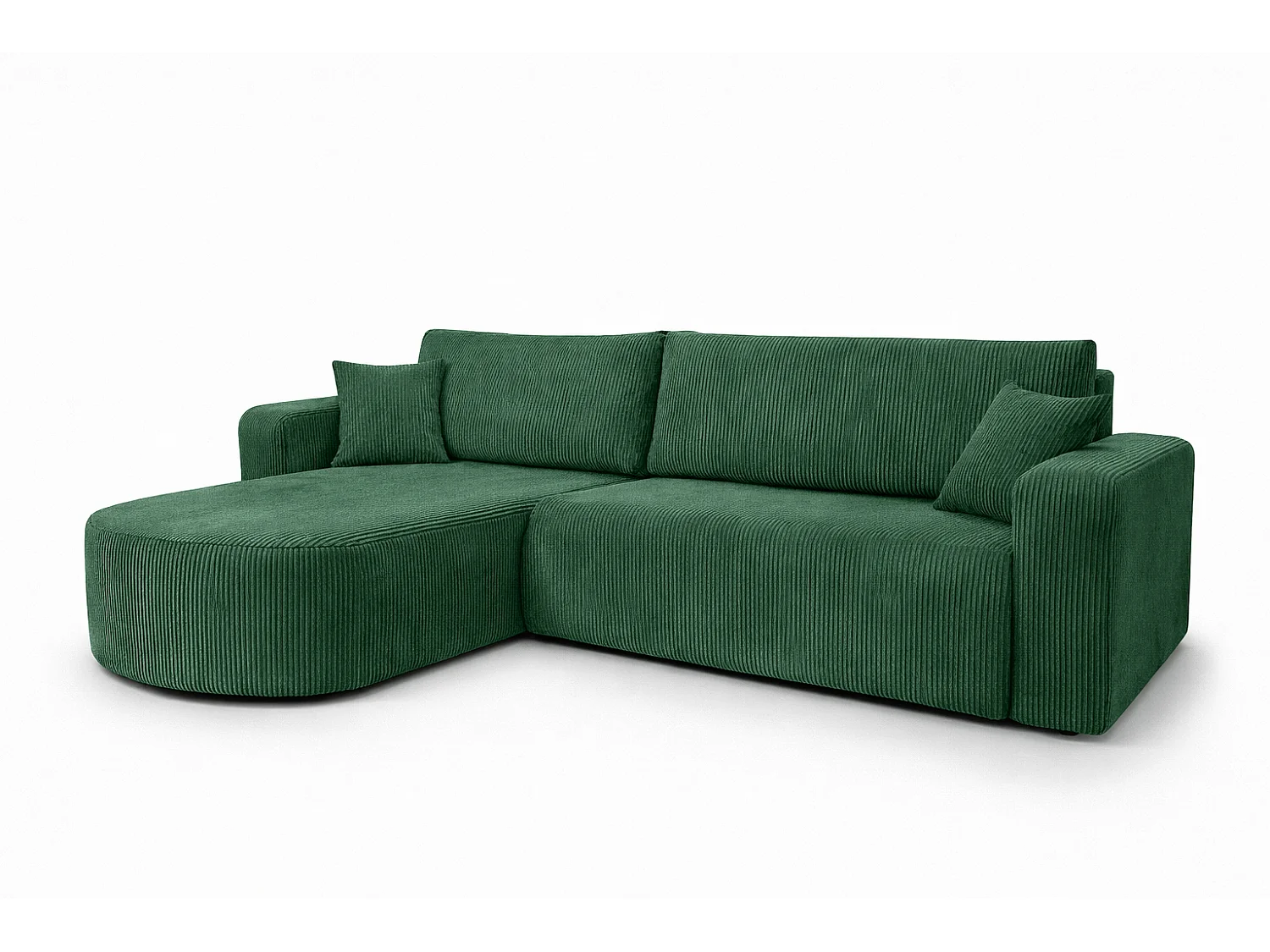 Canapé d’angle avec fonction couchage, tissu en velours côtelé Poso, Vert, Gauche, ROUND ONE XL