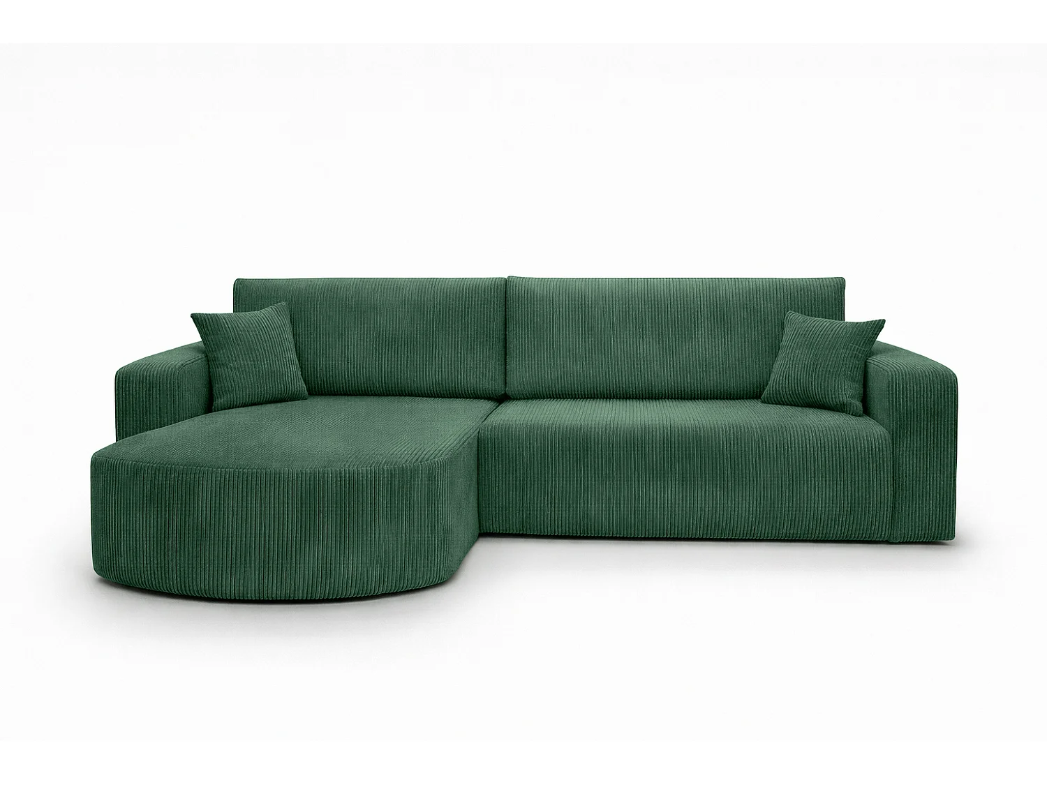 Canapé d’angle avec fonction couchage, tissu en velours côtelé Poso, Vert, Gauche, ROUND ONE XL