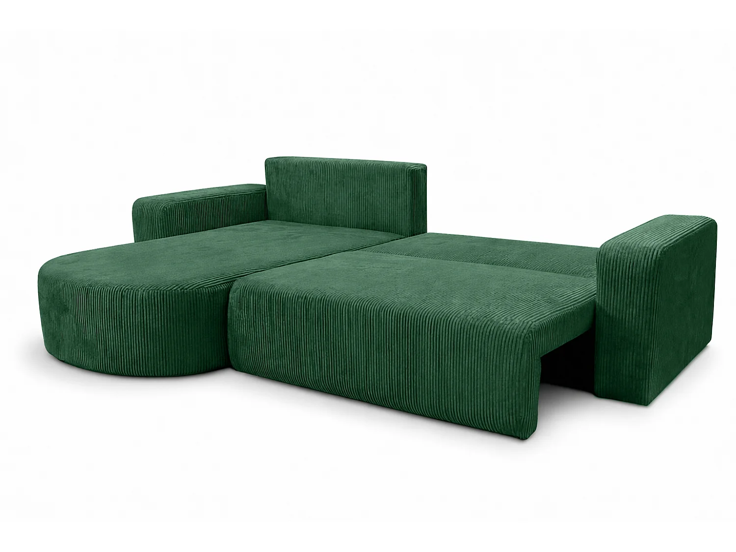 Canapé d’angle avec fonction couchage, tissu en velours côtelé Poso, Vert, Gauche, ROUND ONE XL