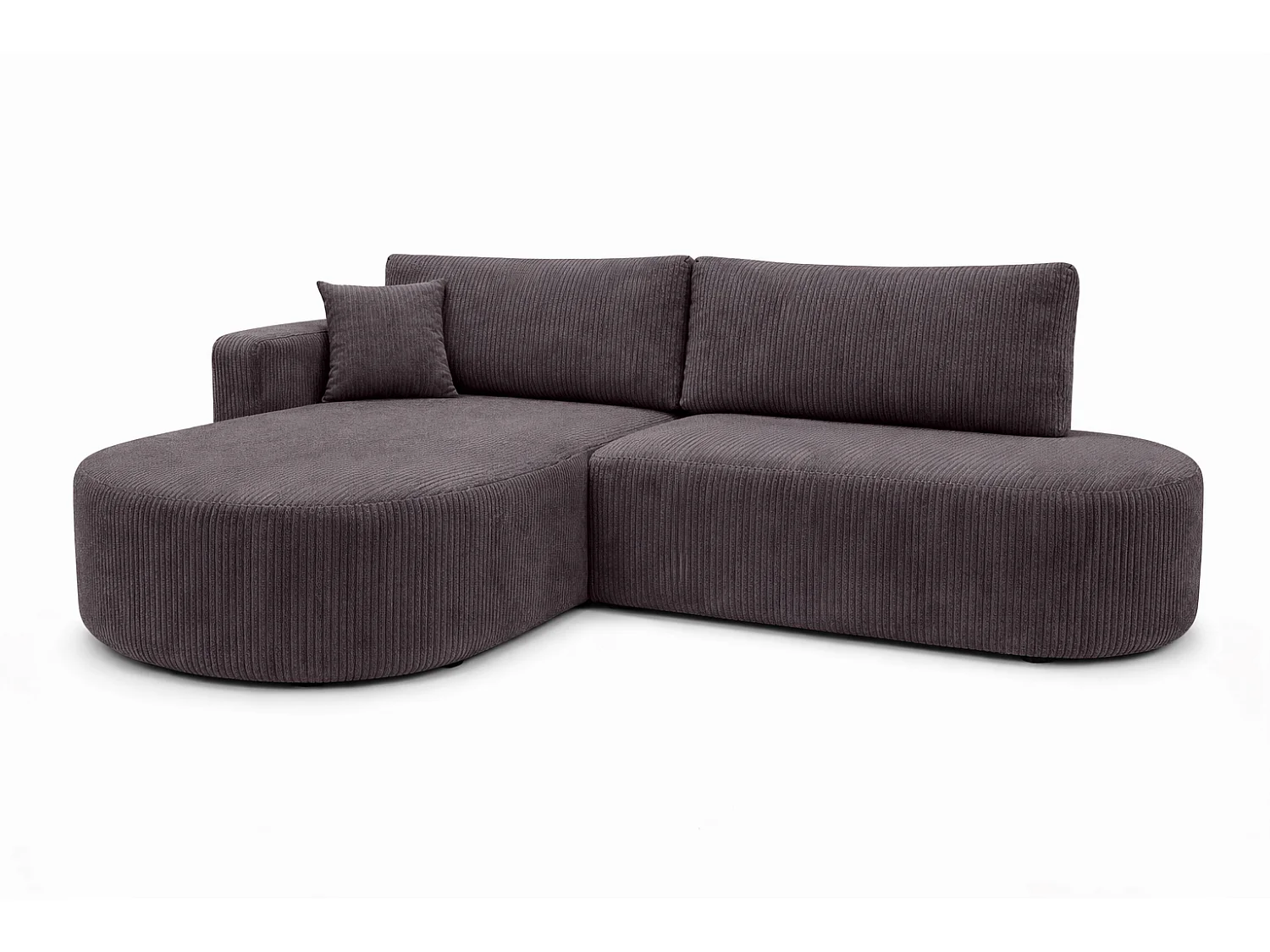 Hoekbank met slaapfunctie en opbergruimte, corduroy stof Poso, Donkergrijs, Links, ROUND ONE OPEN XL