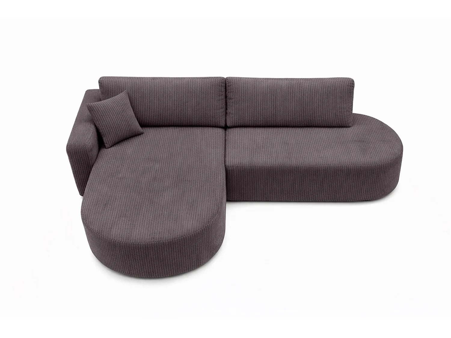 Hoekbank met slaapfunctie en opbergruimte, corduroy stof Poso, Donkergrijs, Links, ROUND ONE OPEN XL