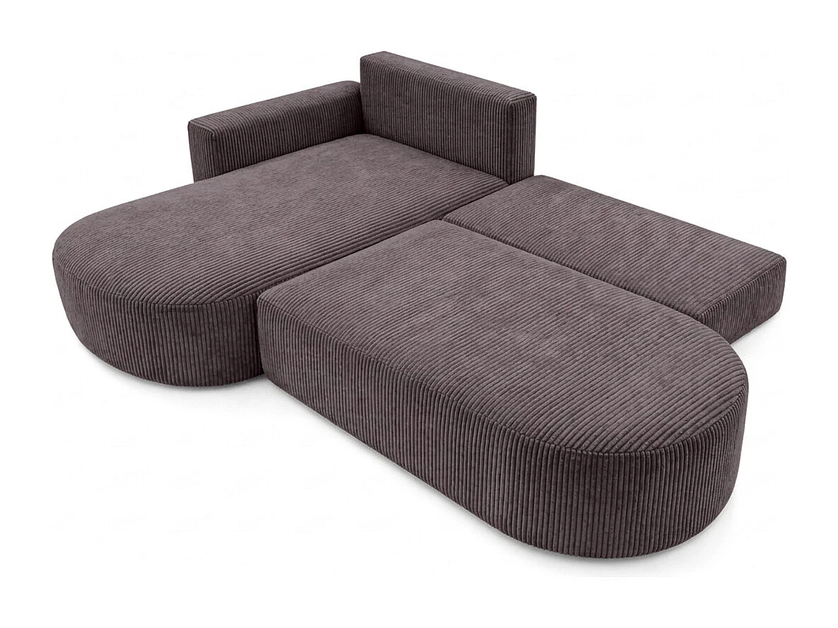 Hoekbank met slaapfunctie en opbergruimte, corduroy stof Poso, Donkergrijs, Links, ROUND ONE OPEN XL