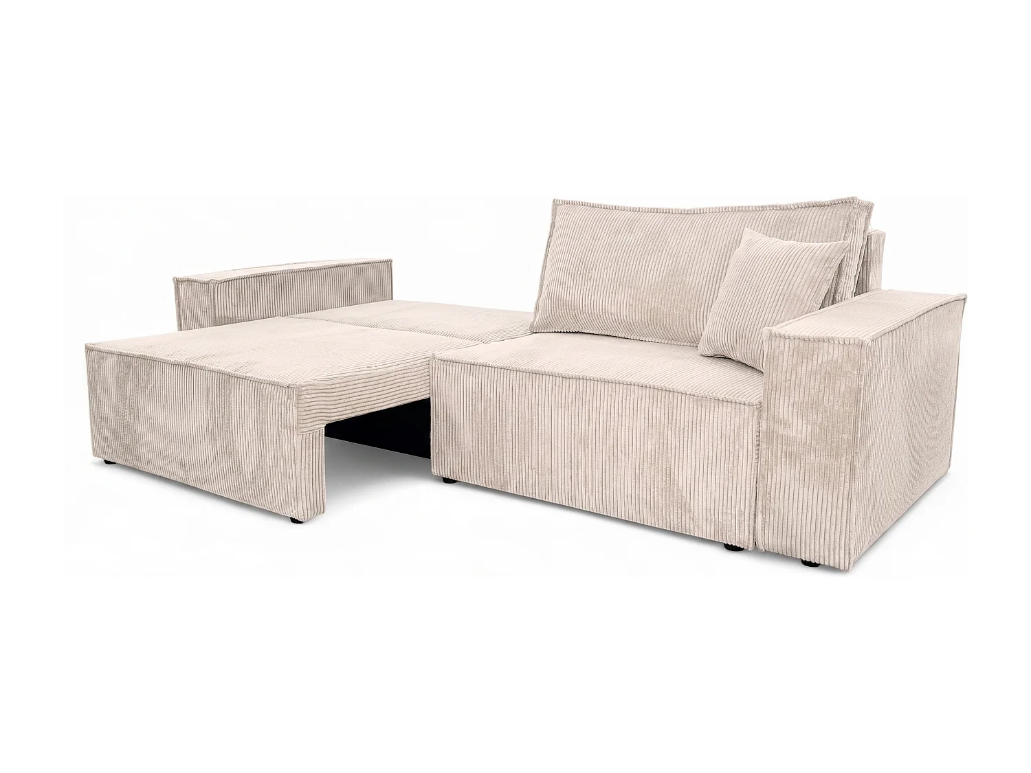Bank met slaapfunctie en opbergruimte, koordstof Poso, Beige, BEST SCORNER