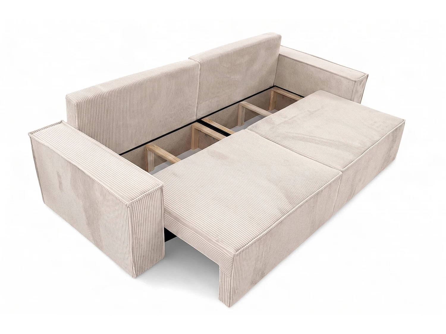 Bank met slaapfunctie en opbergruimte, koordstof Poso, Beige, BEST SCORNER