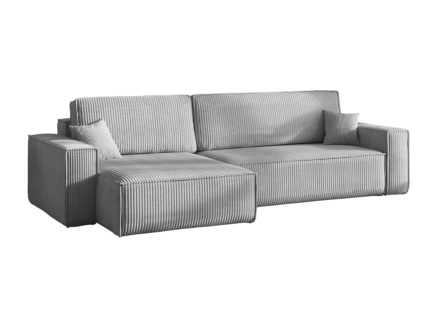 Canapé d’angle en L avec fonction couchage et coffre de rangement, tissu Poso velours côtelé épais, Gris, Gauche, BEST XL