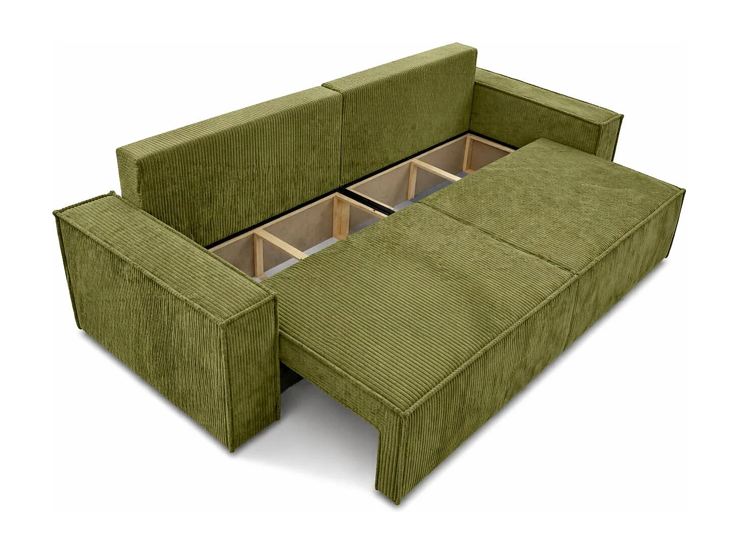 Canapé avec fonction couchage et coffre de rangement, tissu en velours côtelé Poso, Olive, BEST SCORNER