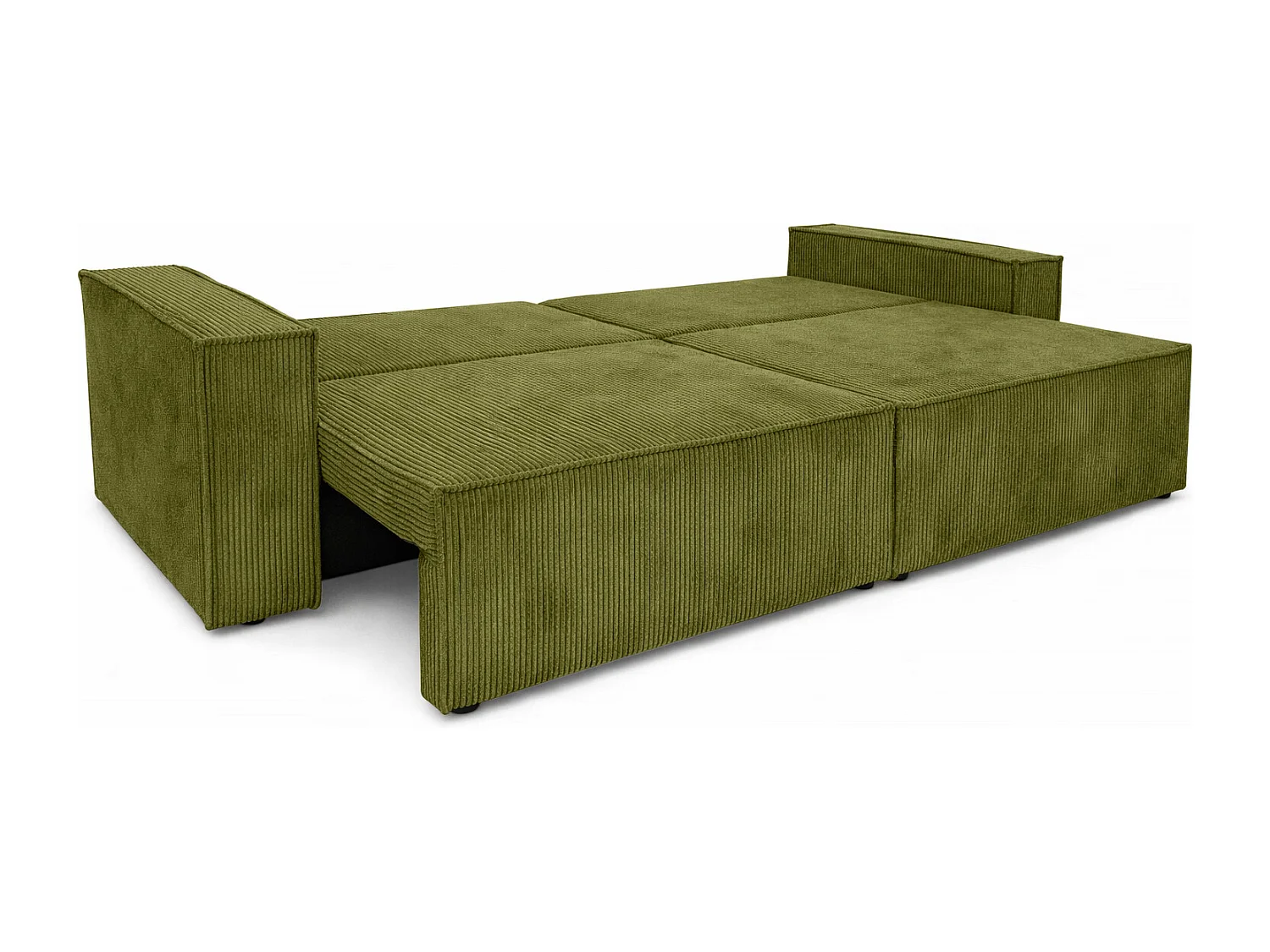 Canapé avec fonction couchage et coffre de rangement, tissu en velours côtelé Poso, Olive, BEST SCORNER