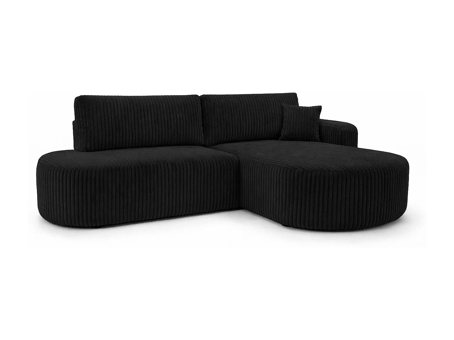 Canapé d’angle convertible avec coffre de rangement, tissu côtelé Tilia, Noir, Droite, ROUND ONE OPEN XL