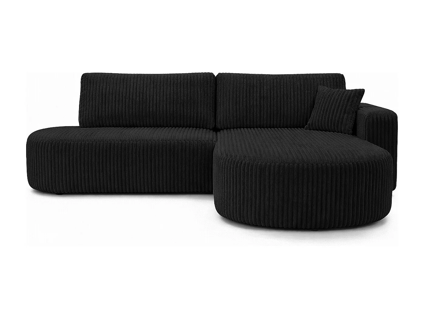 Canapé d’angle convertible avec coffre de rangement, tissu côtelé Tilia, Noir, Droite, ROUND ONE OPEN XL