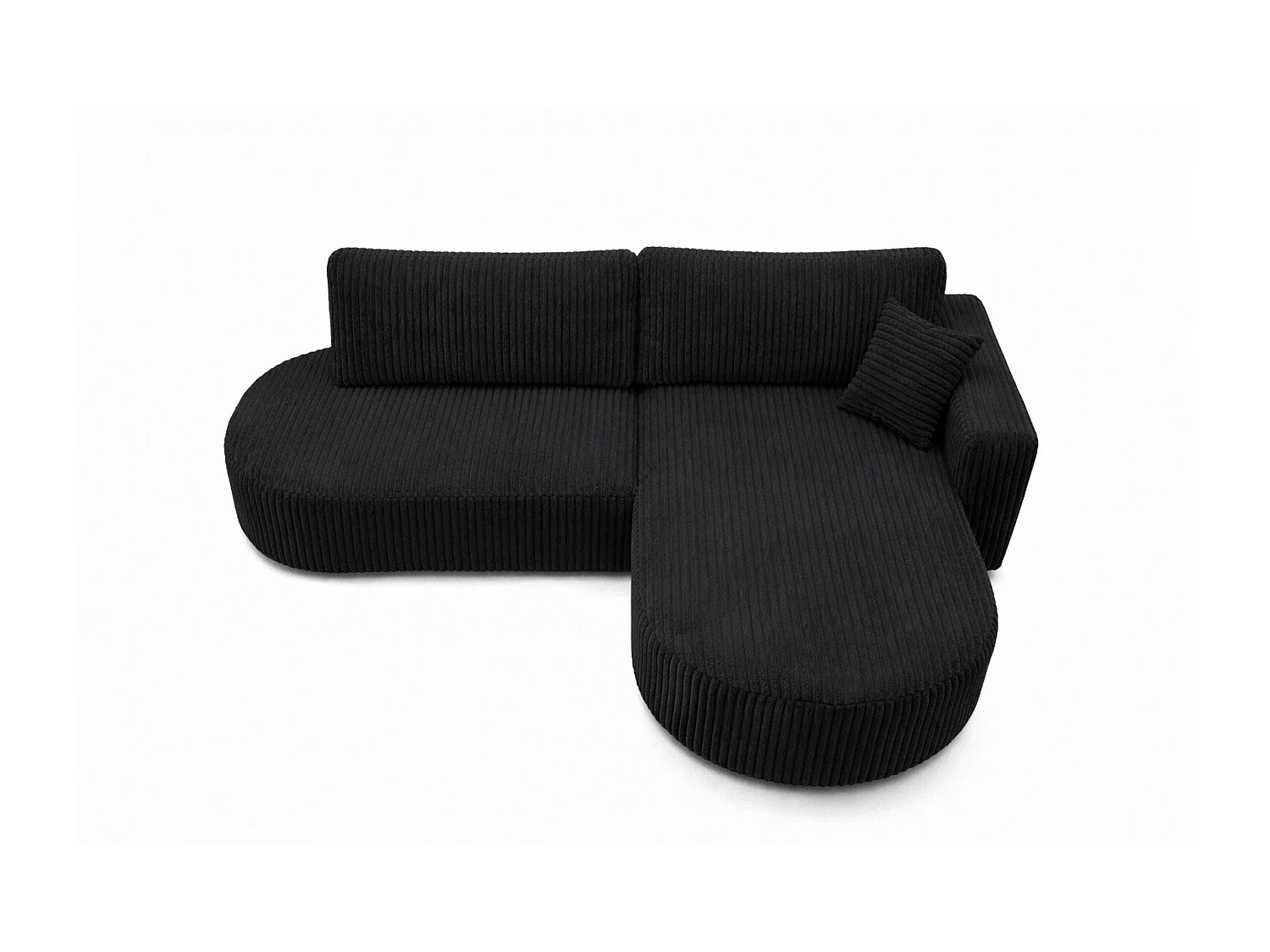 Canapé d’angle convertible avec coffre de rangement, tissu côtelé Tilia, Noir, Droite, ROUND ONE OPEN XL