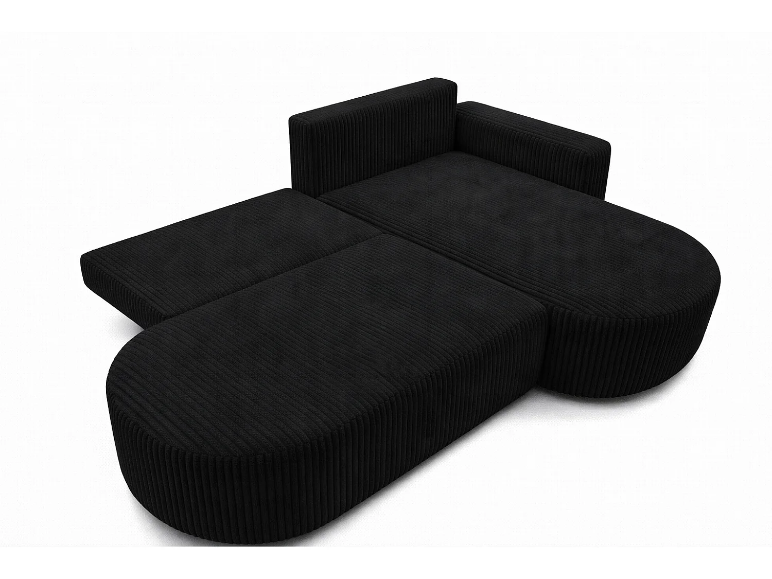 Canapé d’angle convertible avec coffre de rangement, tissu côtelé Tilia, Noir, Droite, ROUND ONE OPEN XL