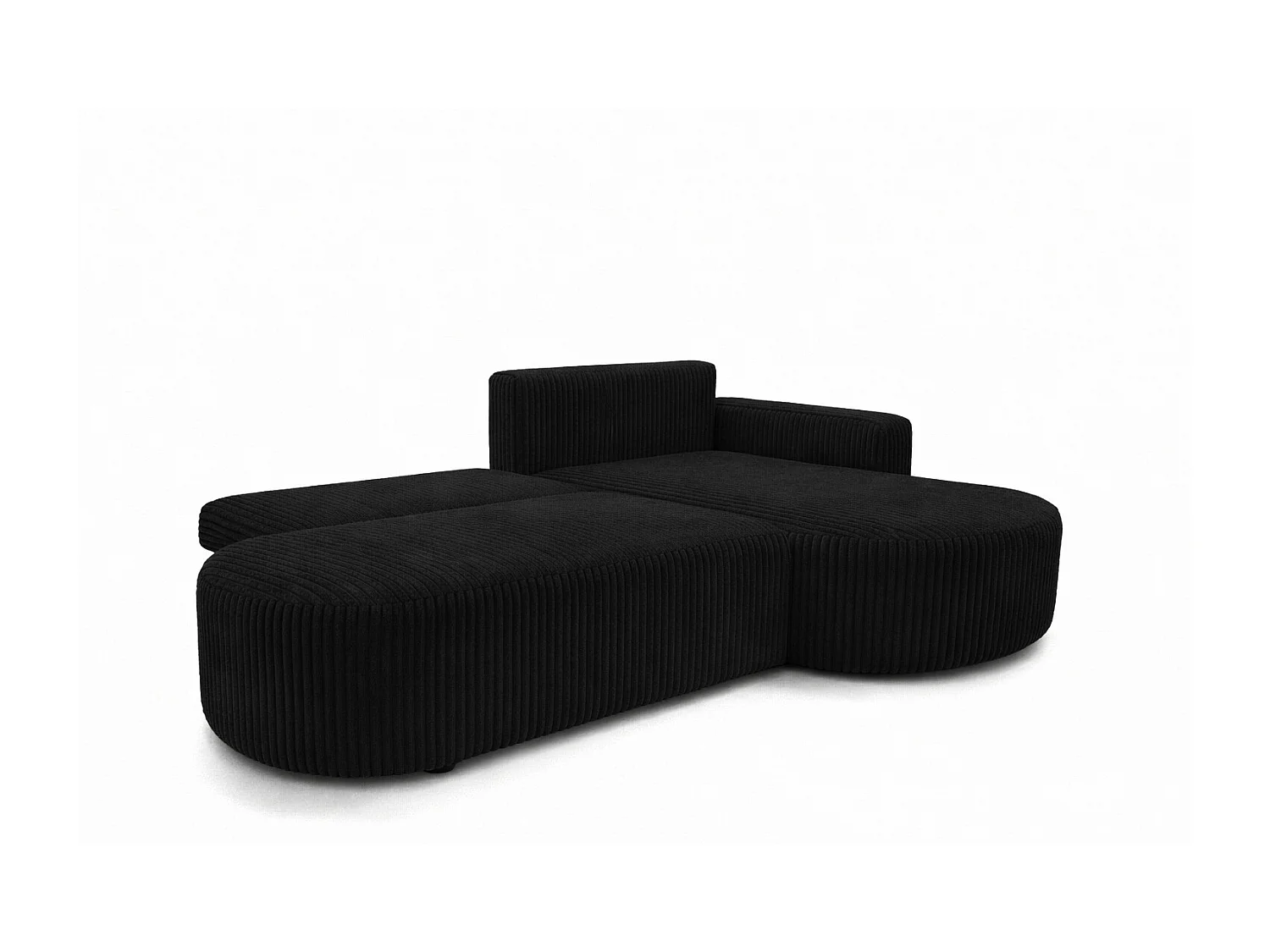 Canapé d’angle convertible avec coffre de rangement, tissu côtelé Tilia, Noir, Droite, ROUND ONE OPEN XL