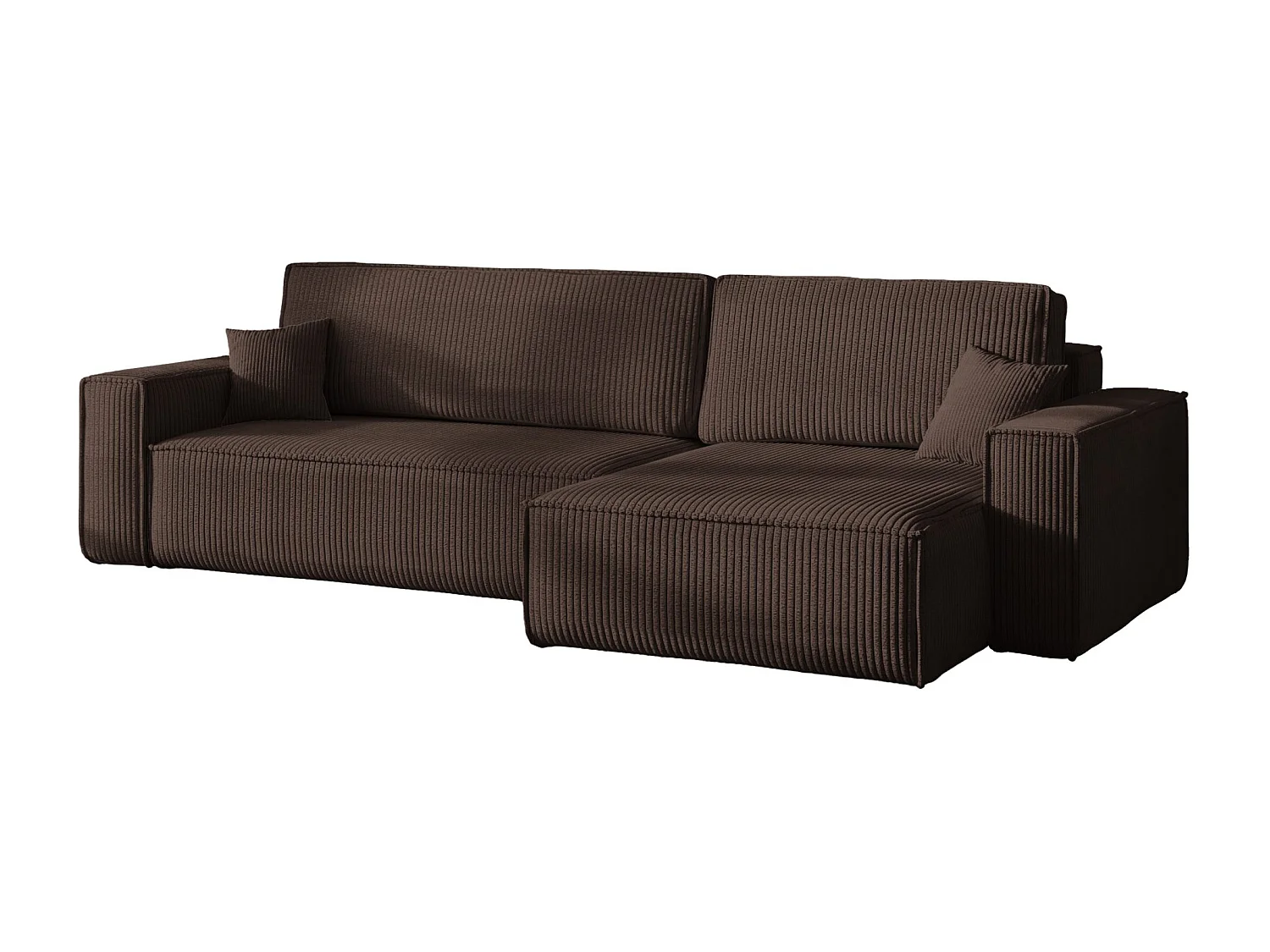 Hoekbank L-vorm met slaapfunctie en opbergruimte, stof Poso dikke cord, Bruin, Rechts, BEST XL