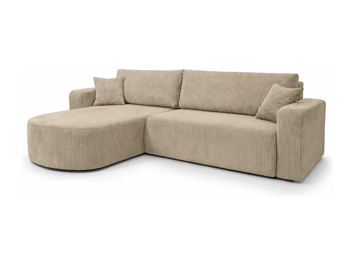 Ecksofa mit Schlaffunktion, Cordstoff Poso, Dunkelbeige, Links, ROUND ONE XL