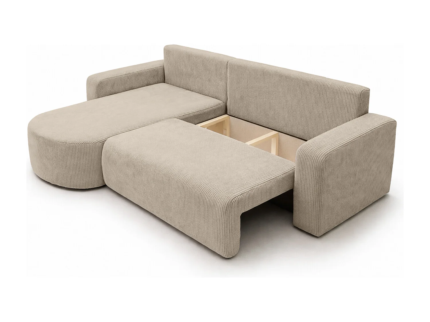 Ecksofa mit Schlaffunktion, Cordstoff Poso, Dunkelbeige, Links, ROUND ONE XL