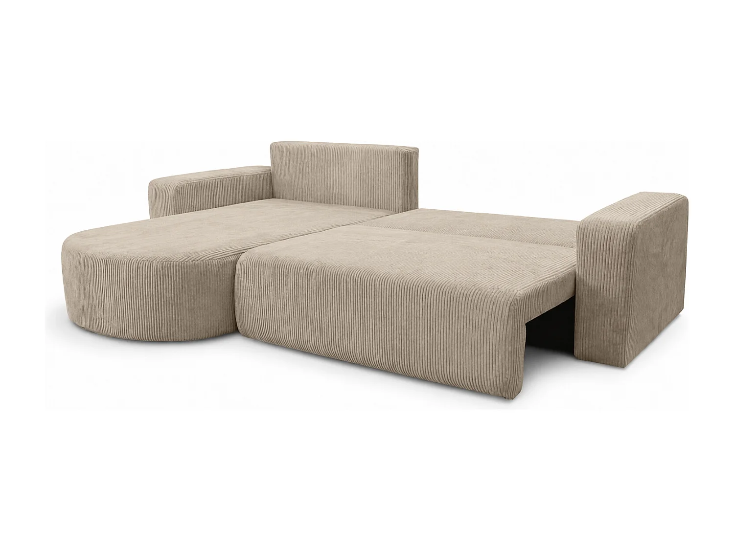 Ecksofa mit Schlaffunktion, Cordstoff Poso, Dunkelbeige, Links, ROUND ONE XL