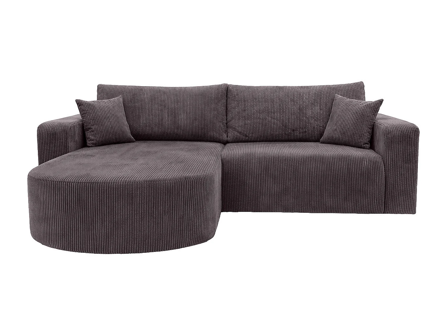 Canapé d’angle avec fonction couchage, tissu en velours côtelé Poso, Gris foncé, Gauche, ROUND ONE