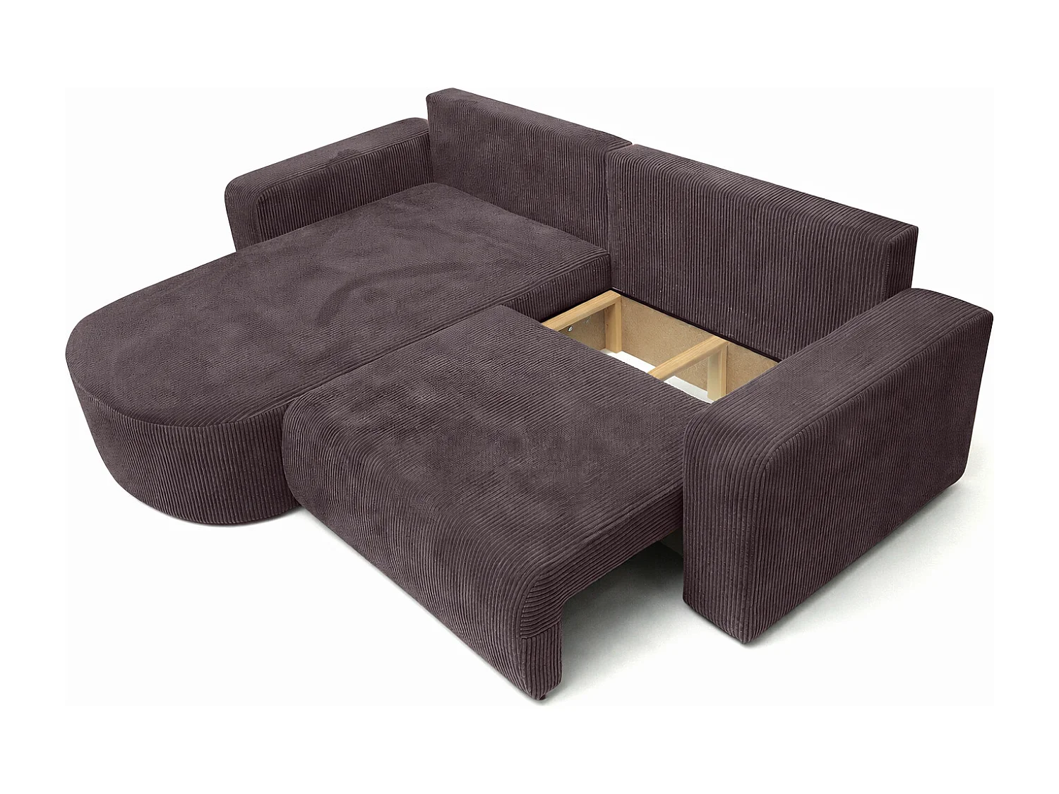 Canapé d’angle avec fonction couchage, tissu en velours côtelé Poso, Gris foncé, Gauche, ROUND ONE