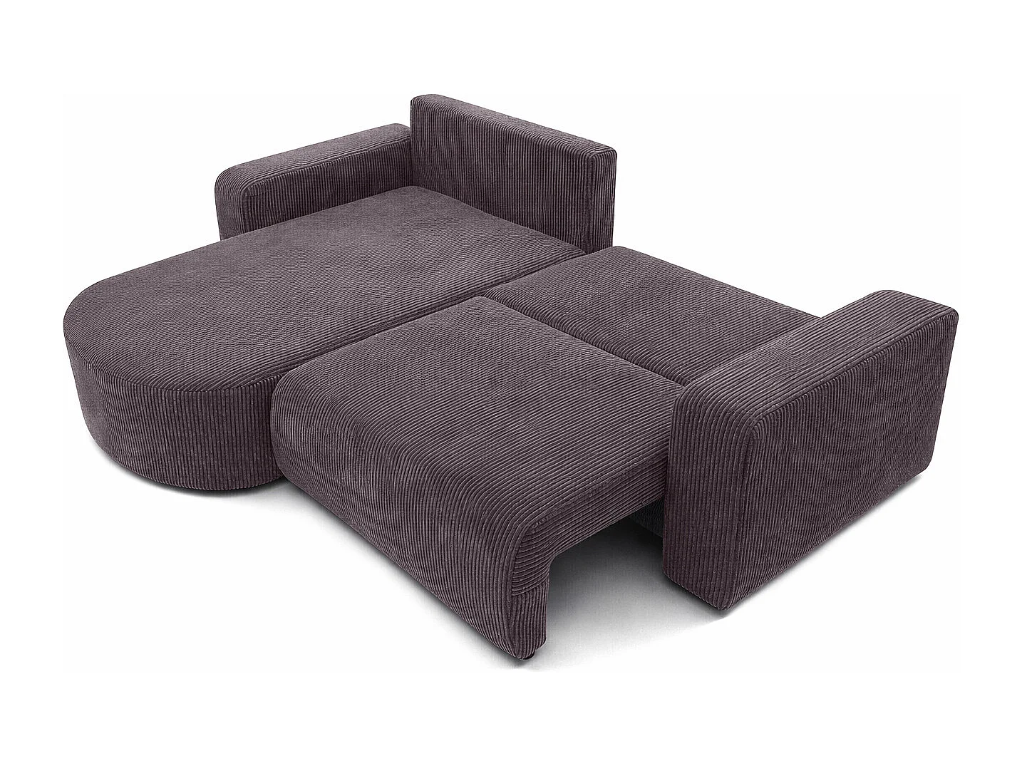 Canapé d’angle avec fonction couchage, tissu en velours côtelé Poso, Gris foncé, Gauche, ROUND ONE