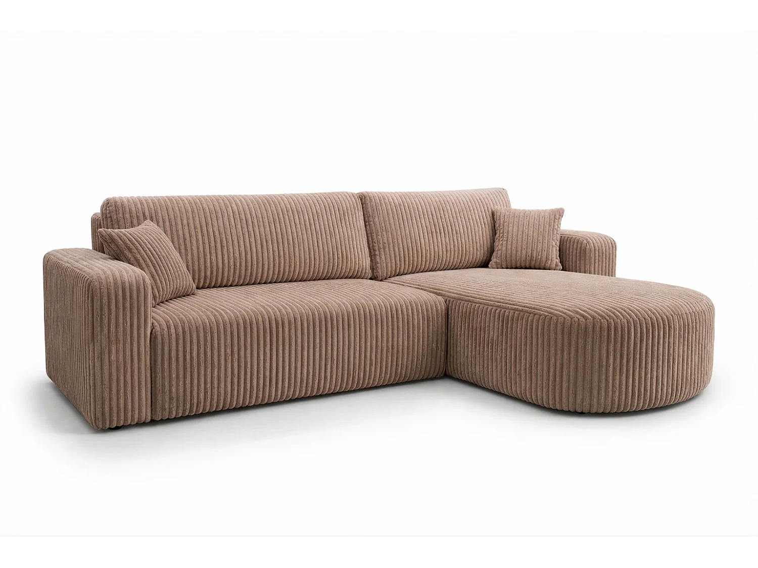 Hoekbank met slaapfunctie, koordstof Tilia, Bruin, Rechts, ROUND ONE XL