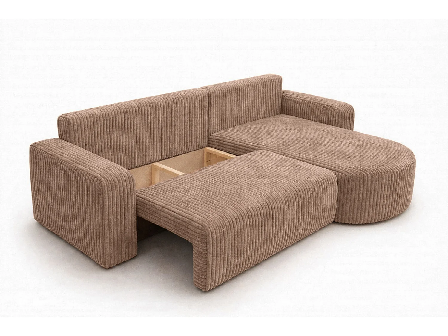 Hoekbank met slaapfunctie, koordstof Tilia, Bruin, Rechts, ROUND ONE XL