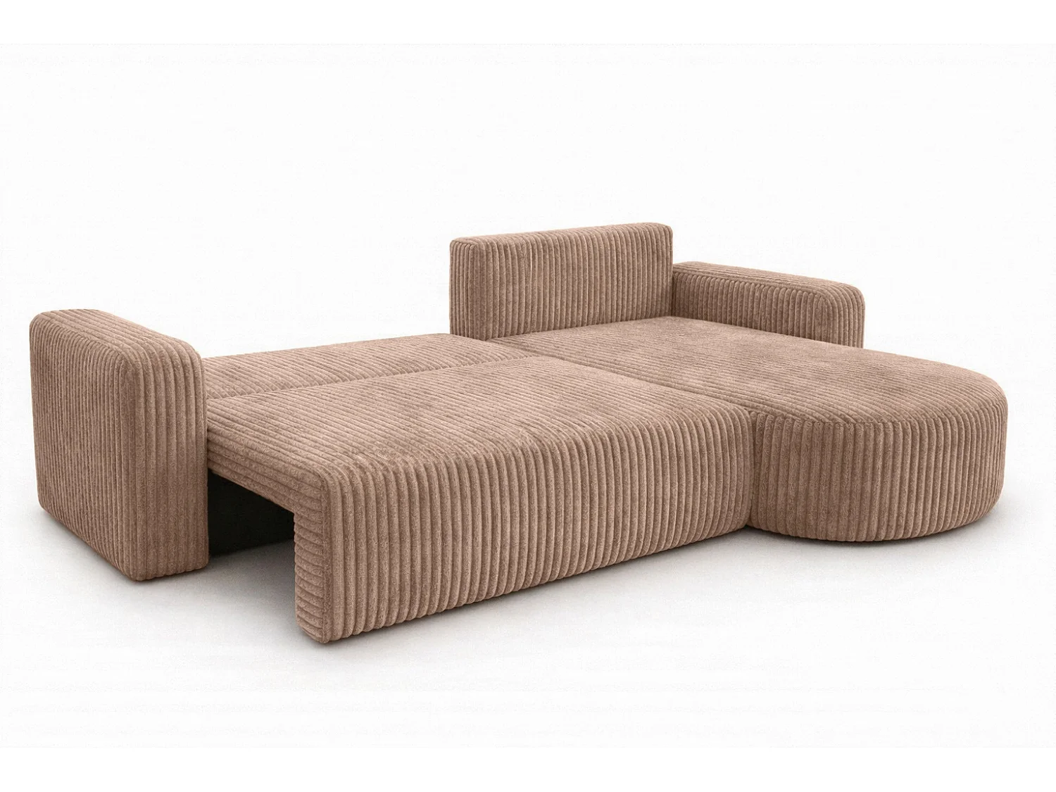 Hoekbank met slaapfunctie, koordstof Tilia, Bruin, Rechts, ROUND ONE XL