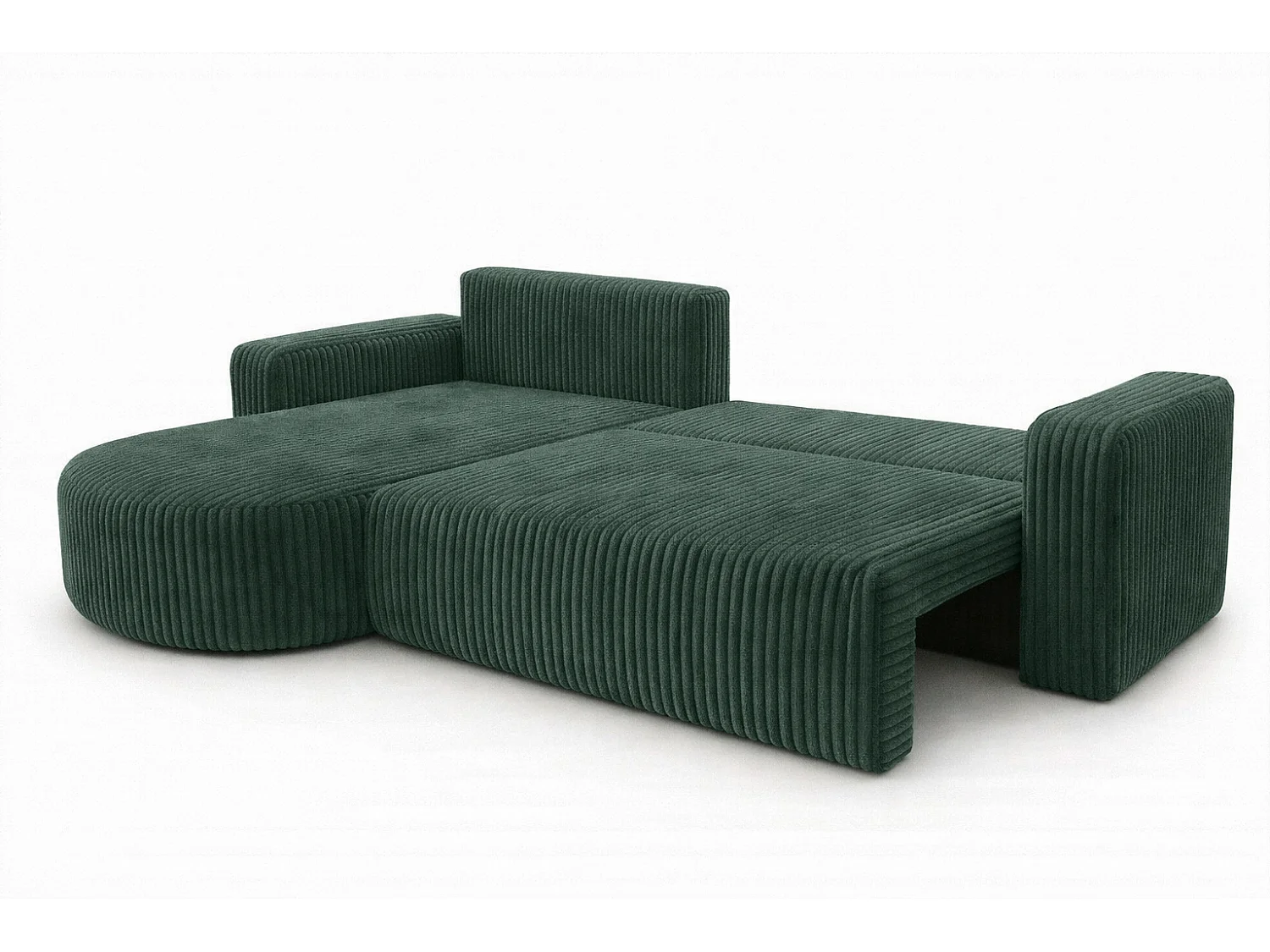 Hoekbank met slaapfunctie, koordstof Tilia, Groen, Links, ROUND ONE XL